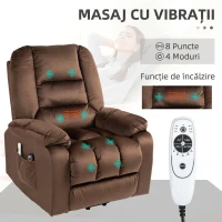 HOMCOM Fotoliu Relax cu Funcție de Ridicare, Reclinabil, cu Masaj și Încălzire din Catifea, Maro(m-6)