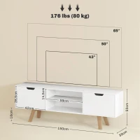 HOMCOM Suport TV cu sertare și rafturi deschise, MDF, 150 x 39 x 50 cm, Alb(m-3)