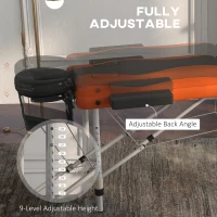 HOMCOM Foldable Massage Bed Portable Table, 3-Section Aluminium Foldable Beauty Couch, Professional Salon Spa Table with Headrest Support, 60 cm Width, Black and Orange(m-4)