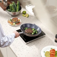 HOMCOM Plită cu Inducție, Putere și Temperatură Reglabilă, cu Panou Touch, din Plastic și Sticlă, 31x27x4.2 cm, Negru(m-10)