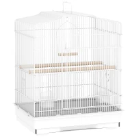 PawHut Cage à Oiseaux Volière avec Mangeoires, Perchoirs, Plateau Excrément Amovible, 46,5 x 36 x 59 cm, Blanc(m-1)