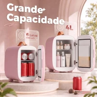 HOMCOM Frigorífico Pequeno de Cosméticos 4L 9V/240V para Arrefecer e Aquecer Mini Frigorífico para Beleza 20,3x26,3x28 cm Rosa(m-4)