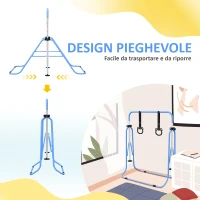 HOMCOM Sbarra Ginnastica Artistica per Bambini ad Altezza Regolabile con 2 Anelli, in Acciaio, 148x105x88-128 cm, Blu(m-6)