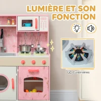 AIYAPLAY Cuisine Enfant avec Glaçons, Micro-ondes, Four, Plaque, Évier, Machine à Laver, Tableau, 90x 33,3x91,6cm, Rose(m-6)