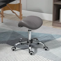 HOMCOM Cosmetic Stool 360° Rotate Height Adjustable Salon Massage Spa Chair Hydraulic Rolling Faux Leather Saddle Stool, Grey(m-2)