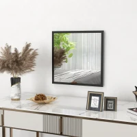HOMCOM Oglindă de Perete Pătrată din Sticlă și MDF, 50x50 cm, Negru(m-9)