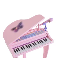 HOMCOM 37 Keys Kids Mini Electronic Keyboard Children Grand Piano with Stool Microphone Light Musical Instrument Educational Game Toy Set (Pink)(m-8)