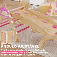 AIYAPLAY Conjunto de Escalada em Madeira para Crianças Tema de Coroa com Arco e Rampa para Deslizar ou Escalar  Rosa(m-6)