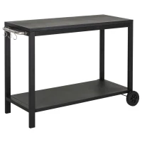 HOMCOM Desserte de Jardin en Acier pour plancha Chariot de Service à roulettes Desserte extérieure avec plan de travail dim. 135L x 46l x 86H cm Noir(m-12)
