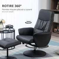 HOMCOM Set de 2 piese Fotoliu cu Taburet Fotoliu de relaxare cu Taburet, reglabil în înălțime, spătar înclinabil, Negru(m-6)