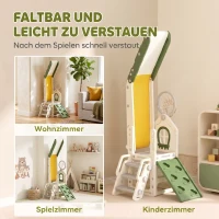 AIYAPLAY Faltbare 5-in-1 Kleinkinderrutsche mit Kletterelement, Basketballkorb, Stauraum und Basketball für Kinder von 1-3 Jahren, Cremeweiß(m-5)