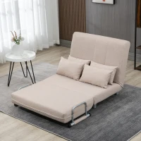 HOMCOM Canapea Extensibilă 2 Locuri, Canapea Tip Pat Modernă cu 4 Perne Incluse, Cadru din Oțel și Tapițerie Textilă, Crem(m-21)