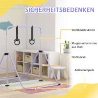 HOMCOM Kinder-Turnbarren mit Ringen, höhenverstellbar, klappbar, rutschfest, Stahlrahmen, 148x105x88-128 cm, Pink(m-5)