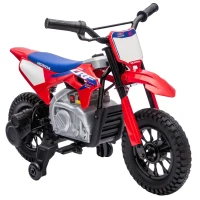 AIYAPLAY Motocicletă Electrică pentru Copii sub Licență HONDA 12 V, Viteză 3-6 Km/h, Vehicul Electric pentru Copii 3+ ani, Roșu și Albastru(m-1)