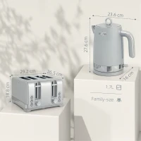 HOMCOM Sleek Textured Kettle and Four-Slice Toaster Set - Grey(m-3)