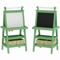AIYAPLAY 3 in 1 Kids Easel Double-Sided Magnetic Whiteboard and Chalkboard with Paper Roll, Storage Baskets - Green(m-1)