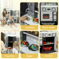 AIYAPLAY Cozinha de Madeira com Som Cozinha de Brincar Infantil com Acessórios em Aço Inoxidável Frigorífico Micro-Ondas, Lava-Loiça 81x27x79,7 cm Castanho Escuro(m-5)