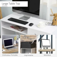 HOMCOM Compact Computer Desk, Study Table with Drawer and Storage Compartment, Writing Workstation, White(m-7)