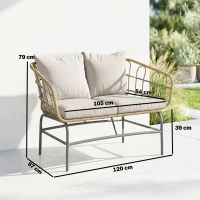Outsunny Canapé de Jardin 2 Places en Résine Tressée Coussins Épais Anti-glisse 120 x 67 x 79 cm Marron(m-3)
