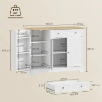 HOMCOM Buffet cuisine, meuble de rangement avec 3 portes, tiroir, étagères de porte et étagère réglable, 105x40x83cm, blanc(m-3)