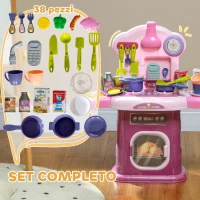 AIYAPLAY Cucina Giocattolo per Bambini 3-6 Anni con 38 Accessori e Suoni Realistici, in PP e ABS, 51x21x60 cm, Rosa(m-6)