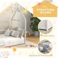 AIYAPLAY Letto per Bambini a Casetta con Barriere di Protezione, Età 3-8 Anni, 196x97.5x135cm, Bianco(m-5)