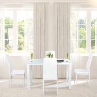 HOMCOM Ensemble table à manger et chaises pour 4 personnes, plateau rectangulaire en verre, pour cuisine salon maison, blanc(m-10)