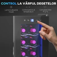 HOMCOM Frigider pentru 12 sticle cu Control Dublu al Temperaturii, Rafturi Reglabile și Iluminare, Negru(m-7)