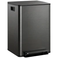 HOMCOM Prullenbak met 2x30L compartimenten, Soft-Close deksel, vingerafdrukbestendig, roestvrij staal, zwart(m-11)