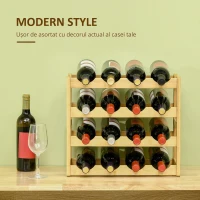 HOMCOM Dulap cu suport pentru vinuri cu 16 sticle, organizator de sticle, raft de afisare pentru blat, bar acasa, natural(m-6)