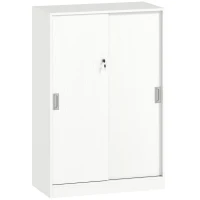 Vinsetto Armoire de Bureau 2 Portes coulissantes verrouillables dim. 80L x 40l x 120H cm 2 étagères en Bois Blanc(m-1)