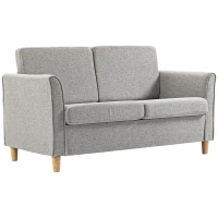 HOMCOM Compact Loveseat Sofa, Modern 2 Seater Sofa for Living Room with Wood Legs and Armrests, Light Grey(m-11)