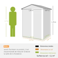 Outsunny Abri de jardin en métal 1,2 m², cabane jardin extérieure, porte coulissante verrouillable et gants, 136x87x176cm, gris(m-3)