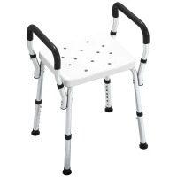 HOMCOM Tabouret de douche pour personnes âgées et handicapées avec accoudoirs, hauteur réglable, patins antidérapants, blanc(m-13)