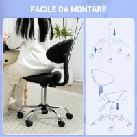HOMCOM Sgabello Estetista con Ruote e Schienale, Altezza Regolabile e Seduta Girevole in Finta Pelle, Nero(m-7)