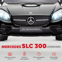 AIYAPLAY Carro Elétrico Mercedes SLC 300 12V com Controlo Remoto Faróis LED Música TF USB e Abertura da Porta 3-5km/h 107x62,5x44 cm Preto(m-4)