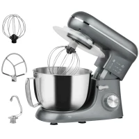 HOMCOM 1300W Kitchen Stand Mixer, with Accessories - Silver(m-1)