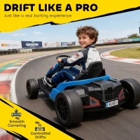 AIYAPLAY 24V Electric Go Kart, Drift Kart with Adjustable Seat, Slow Start, 5-Point Harness, Music, for 6-12 Years, Blue(m-6)
