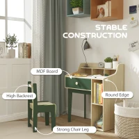 AIYAPLAY Kids Desk and Chair Set with Storage Shelves and Drawer, Green(m-6)