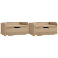 HOMCOM Lot de 2 tables de chevet murales tables de nuit suspendues tiroir plateau aspect bois dim. 40L x 30l x 19,5H cm(m-1)