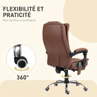 Vinsetto Fauteuil de bureau massant et chauffant avec hauteur réglable, dossier inclinable, repose-pied et télécommande, marron(m-6)