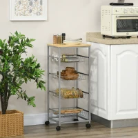 HOMCOM Carrello da Cucina Salvaspazio con 4 Cesti Estraibili in Legno e Acciaio, 36.5x36.5x89 cm, Argento e color Legno(m-2)