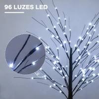 HOMCOM Árvore de Vidoeiro Artificial 150 cm com 96 LEDs Branco Frio, Neve Artificial, Base Metálica e Decoração de Natal Castanha(m-4)