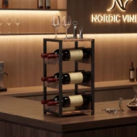 HOMCOM Suport pentru Sticle, Rafturi Ondulate, Picioare Reglabile, Maro Rustic, Negru(m-9)