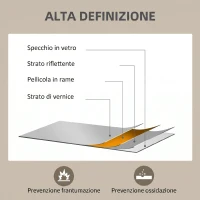 HOMCOM Specchio Bagno Parete Rettangolare con Ganci, Specchio da Camera in Vetro e MDF, 70x90 cm, Bianco(m-6)