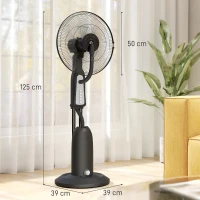 HOMCOM Ventilator met Nevelsprayfunctie, 3 Liter-Tank, 75 Graden Draaibaar, 3 Snelheden, Verrijdbaar, 125 cm, Zwart(m-3)