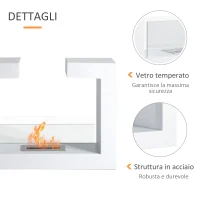 HOMCOM Caminetto a Bioetanolo da Tavolo 2000W in Acciaio Inossidabile Inodore con Vetro 78 x 25 x 58 cm Bianco(m-5)