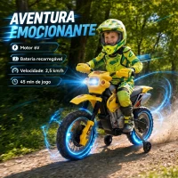 HOMCOM Mota Elétrica para Crianças 6V com Luzes e Música para Idades 3-6 Anos Amarelo(m-4)