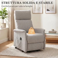 HOMCOM Poltrona Elettrica Alzapersona Reclinabile in Ciniglia con Schienale Alto e Telecomando, Grigio Chiaro(m-6)