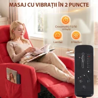 HOMCOM Fotoliu Masaj Reclinabil Manual 160° din Chenille cu Suport Picioare, Telecomandă, Buzunare, Roșu Vin(m-4)
